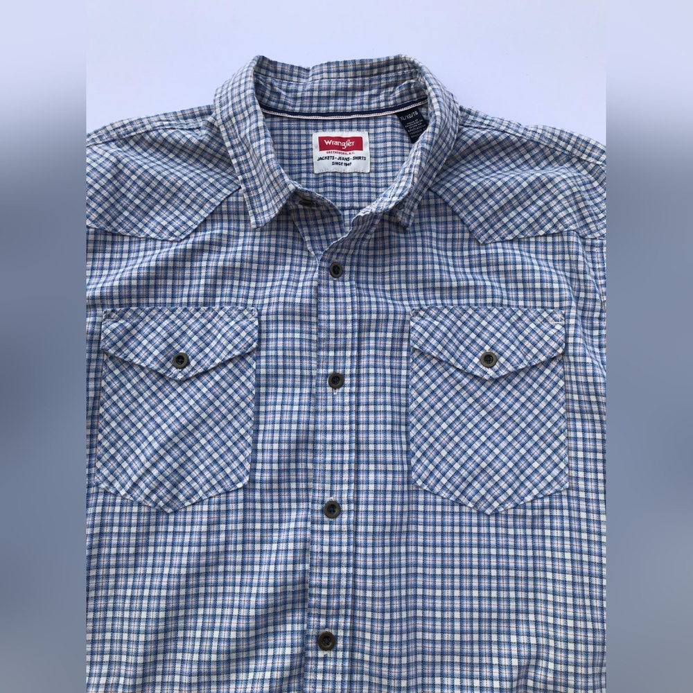 Wrangler Western Plaid Shirt XL Blue Long Sleeve Button Up Cowboy Workwear - Picture 3 of 11